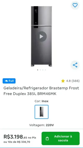Geladeira Brastemp 385 litros nova na caixa 220w
