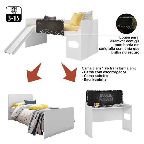 Cama Infantil com Escorregador e Lousa Multifuncional Pura Magia