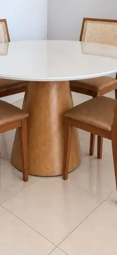 MESA REDONDA 1,30M TAMPO LAQUEADO COM VIDRO - SOB ENCOMENDA ? FÁBRICA