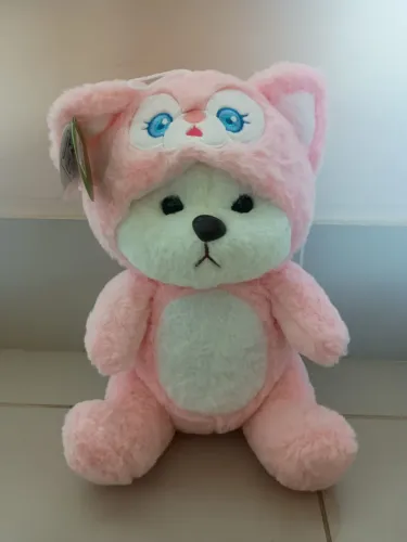 Boneco de pelúcia urso de macacão rosa 28cm