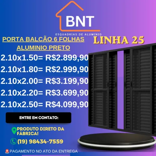 PORTA BALCÃO 6 FOLHAS ALUMINIO PRETO 2.10X2.00 (Linha 25)