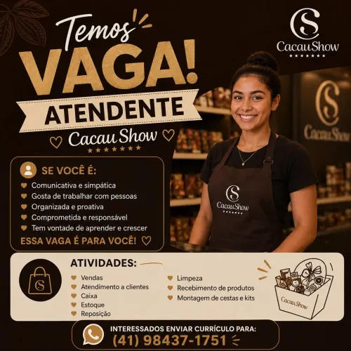 Vaga para atendente da cacau show