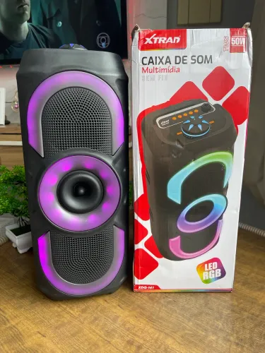Caixa de Som Potente 50W Bluetooth Led Pen Drive Rádio FM Entrada Microfone