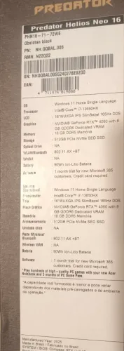 Notebook Acer predator hélios 