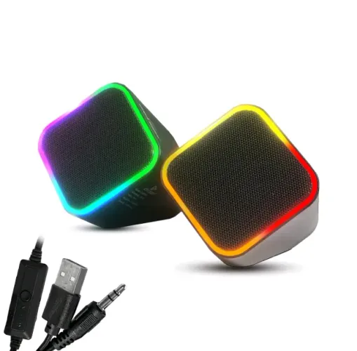 Caixa De Som RGB Estéreo 2.0 6W RMS Som Claro Nítido Profundo USB E P2 Plug & Play