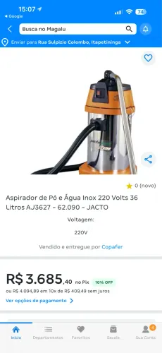 Aspirador de pó e água Lava jato