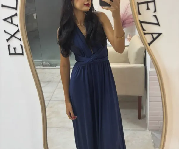 Vestido azul marinho de festa
