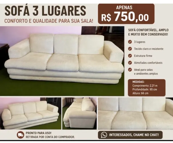 Vendo sofá 3 lugares 750,00