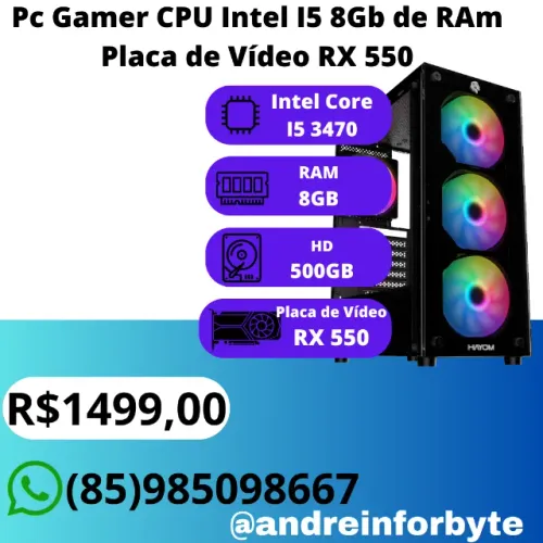 Pc Gamer CPU Intel I5 8Gb de RAm Placa de Vídeo RX 550
