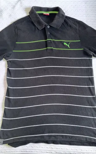 camisa polo listrada da Puma preta