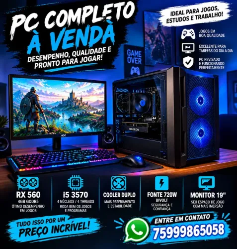 PC Gamer Completo RX 560 16GB + i5 3570 + Monitor 19"