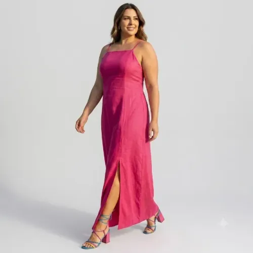 Vestido Pink Com Fenda Tam Plus G2 + Sandalia
