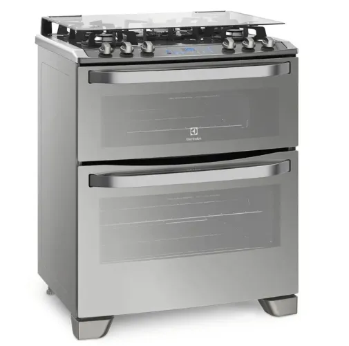 Fogão Electrolux 5 Bocas Mesa De Vidro C/Tampa Forno Duplo E Elétrico 