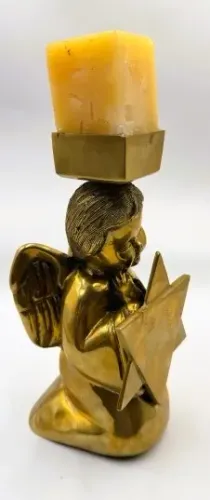 Grande e pesado Castiçal de bronze com a temática judaica Anjo e estrela de David