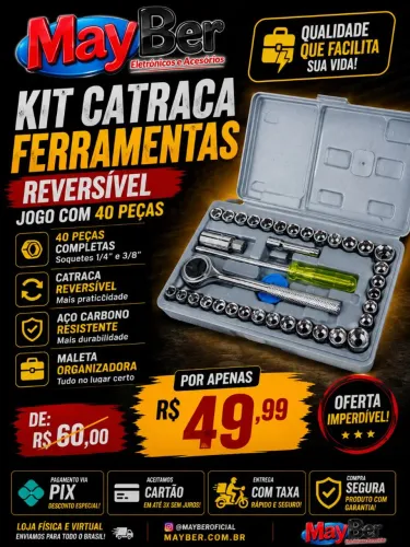 Kit ferramenta catraca reversível 40 peças