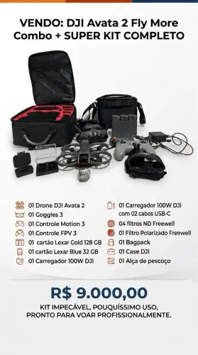 Drone DJI Avata 2 Fly More Combo + Goggles 3 + Controles Motion 3 & FPV 3 + Acessórios