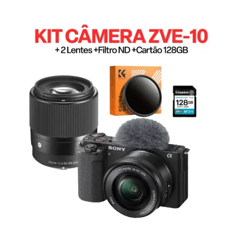 KIT Camera SONY ZVE-10 + 2 Lentes + Filtro ND + Cartão de memoria 128gb