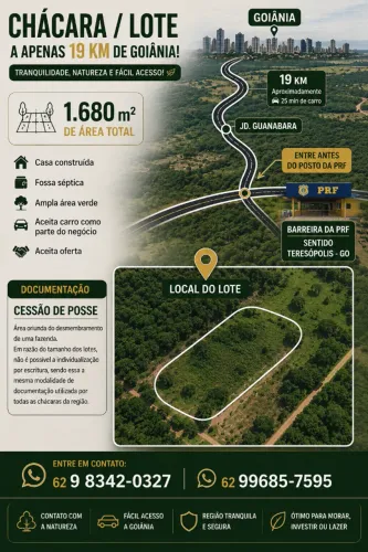Oportunidade! Chácara/Lote a apenas 19 km de Goiânia