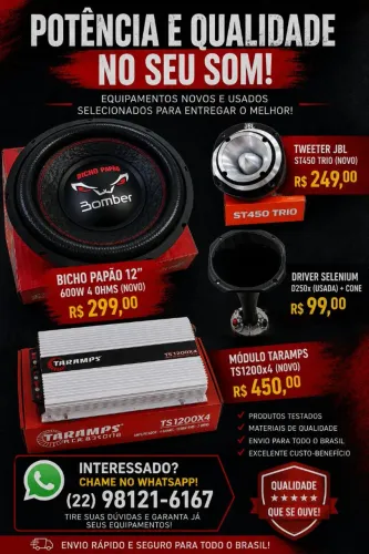 Equipamentos de som automotivo NOVOS