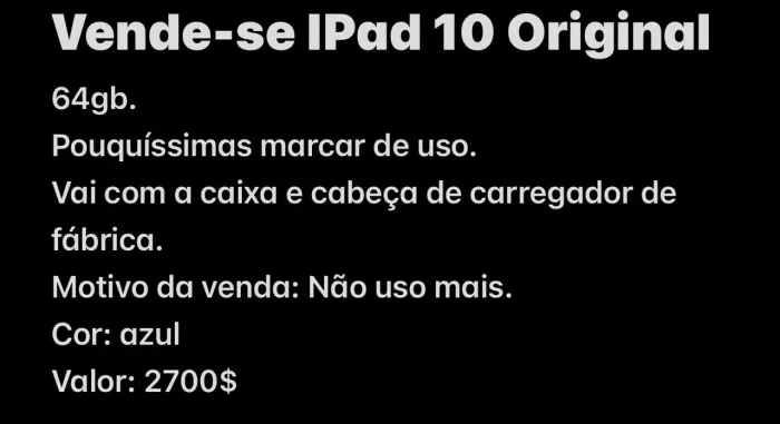 Vende-se iPad 10 original 64g