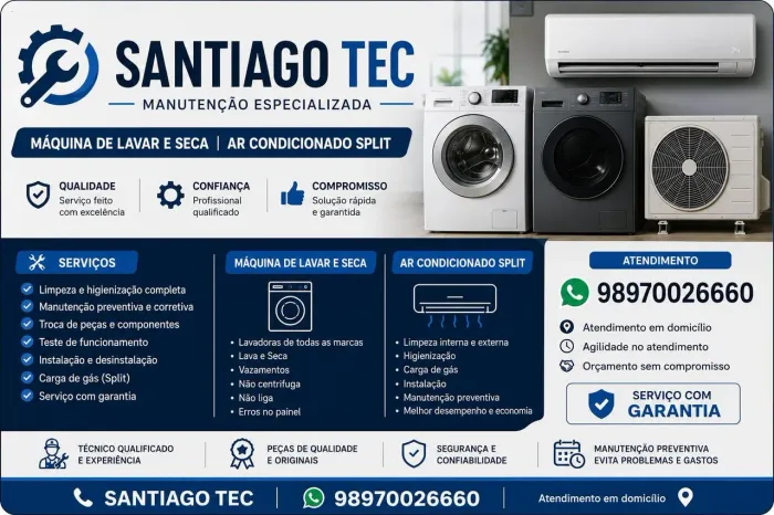 Manutenção de Ar-Condicionado Split e Lava e Seca, bomba de poço artesiano