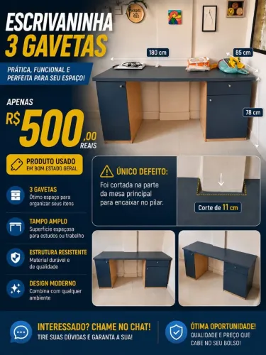 Escrivaninha 3 gavetas
