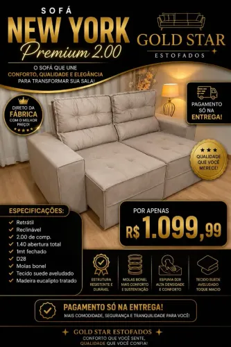 SOFÁ NEW YORK 2M PREMIUM RETRÁTIL E RECLINÁVEL 