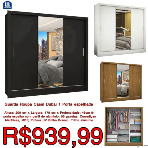 Guarda roupas Dubai 1.79m com espelho / 3 cores / frete grátis / pague na entrega