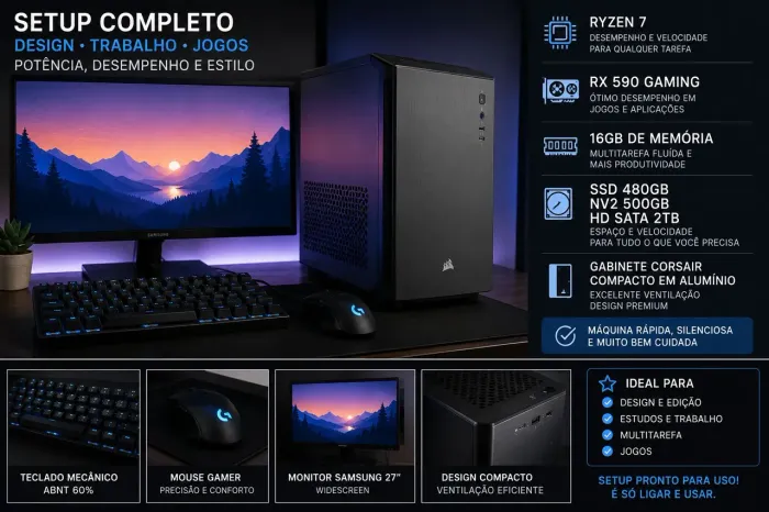 Setup Completo Ryzen 7, 16gb 3Tera, Plaça de video