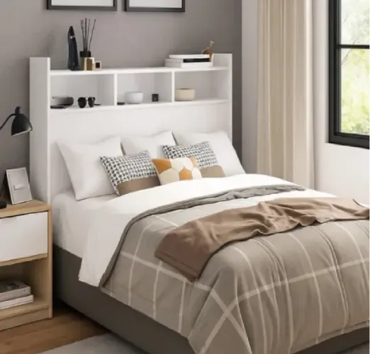 Cabeceira Melissa para Cama Box 95cm Solteiro Com Nichos Prateleiras de MDF Resistente