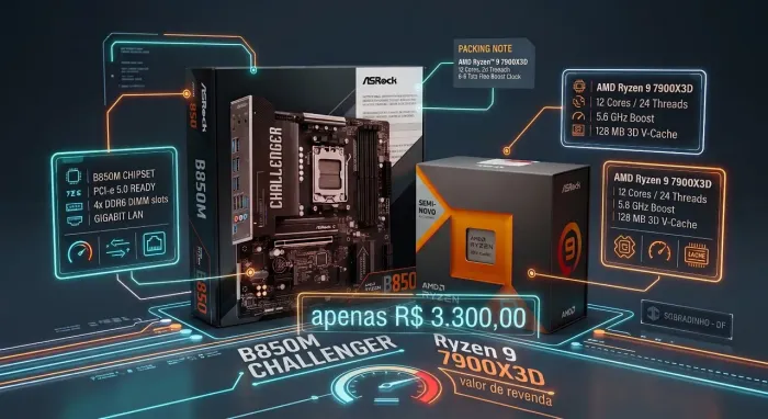 Kit placa Mãe B850m asrock challenger + processador ryzen 9 7900x3d