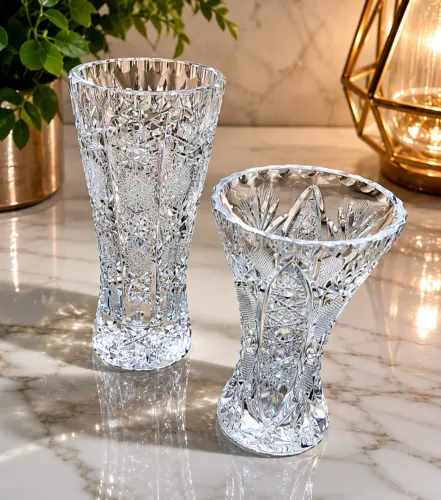 Conjunto de Vasos de Cristal Lapidado Decorativos Luxo