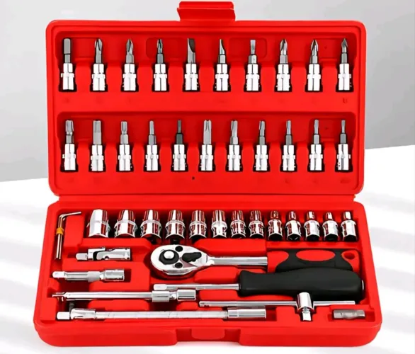 Kit jogo de chave catraca soquete 46 peças combo com maleta jogo de ferramentas completo 