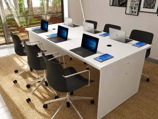 Mesa de Reunião Simply White, Em Madeira Maciça com MDF: L200cm x P100cm x A74cm
