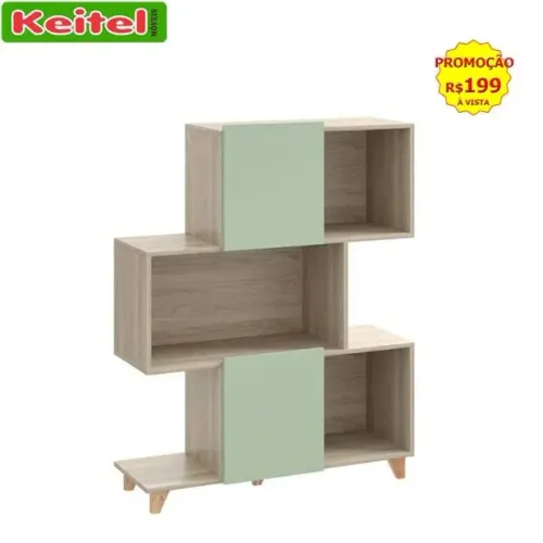 Estante Aurora 3 andares Com Nichos Cor Nature / Verde - 1005