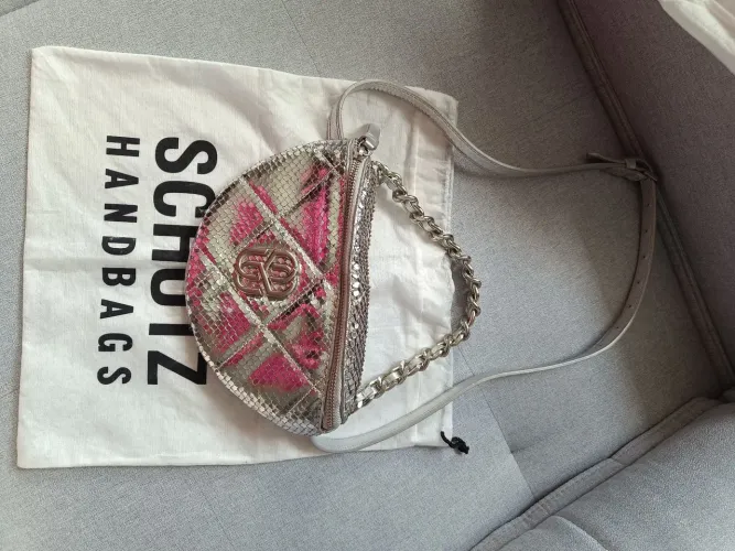 Bolsa pochete Schutz cor prata original couro legítimo