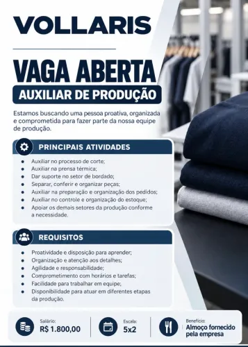 Vaga auxiliar de produção malharia 