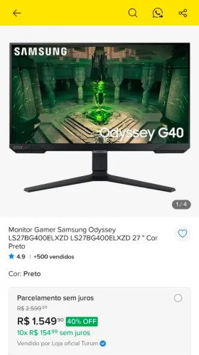Monitor Gamer Samsung Odyssey G40, 27