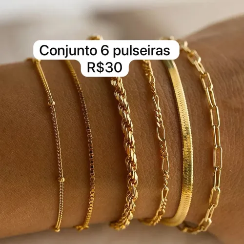 CONJUNTO 6 PULSEIRAS DOURADA/PRATA