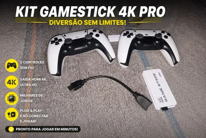 Vídeo Game Retrô Game Stick Pro 4K + 2 Controles (Na Caixa com Pilhas)