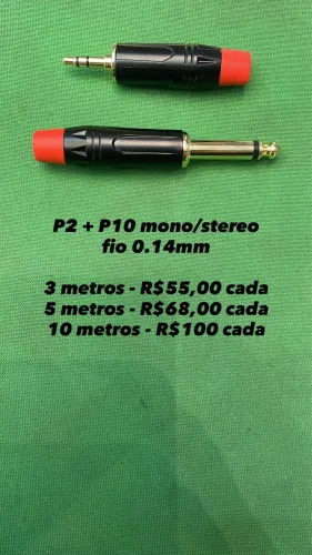 cabo p2 + p10 / 3 metros / fio 0,14mm