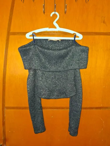 Cropped ombro a ombro mangas longas bluesteel/renner tamanho P