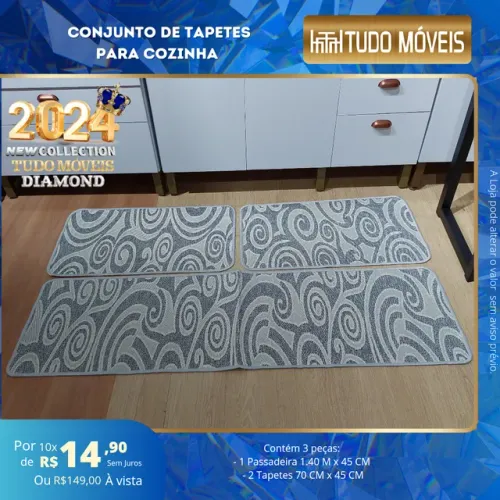 KIT TAPETE DE COZINHA 3 PEÇAS ANTIDERRAPANTES