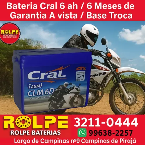 Bateria Nova de Moto \Marca Cral 6 Amperes Com 6 Meses de Garantia
