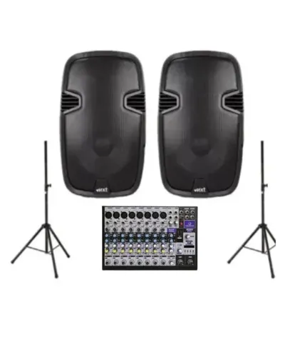 Kit Duas Caixa MXT 350w Ativa C/ Mesa de 12 Canais Waldman + Tripe de Caixa