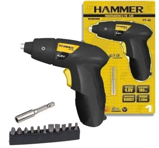 Parafusadeira 4,8V Bivolt Hammer Com Acessórios Cor Preto 110V/220V