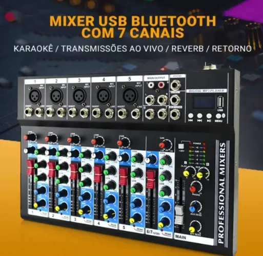 Mesa de som Vda 107L Mixer de Áudio Profissional 7 Canais,Bluetooth 5.0, USB Phantom Power