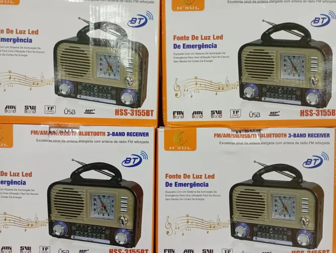 Rádio AM FM SW Relógio Recarregável Retro Bluetooth