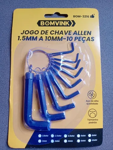 Jogo de Chave Allen 1.5mm  a 10mm  10 Peças - Novo