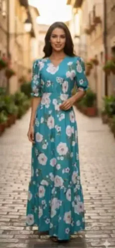 Vestido Floral Azul Longo Tam 38/40 
